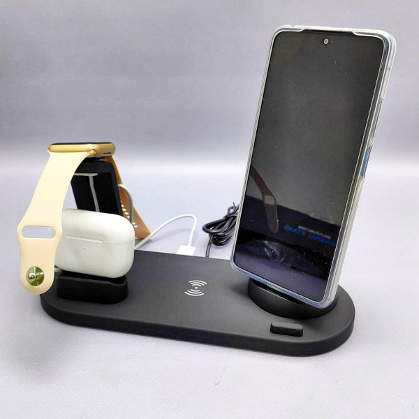Многофункциональная зарядная ДОК-станция Multifunction charging stand 6 в 1 iPhone/Android/Micro USB phone/Type-C phone (5 разъемов, беспроводная зарядка, для телефонов/наушников/часов)